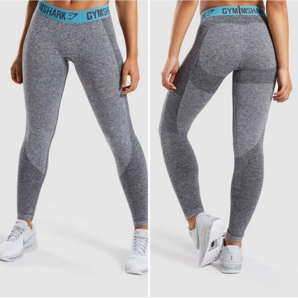 Gymshark Womens Flex Leggings Charcoal Teal Size XS Contour Seamless Logo Active